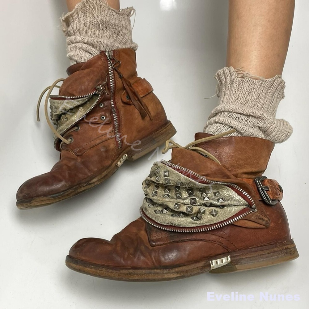 Vintage Distressed Brown Ankle - Leatherwork Rivets review and price