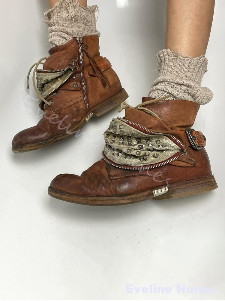 Vintage Distressed Brown Ankle - Leatherwork Rivets review and price