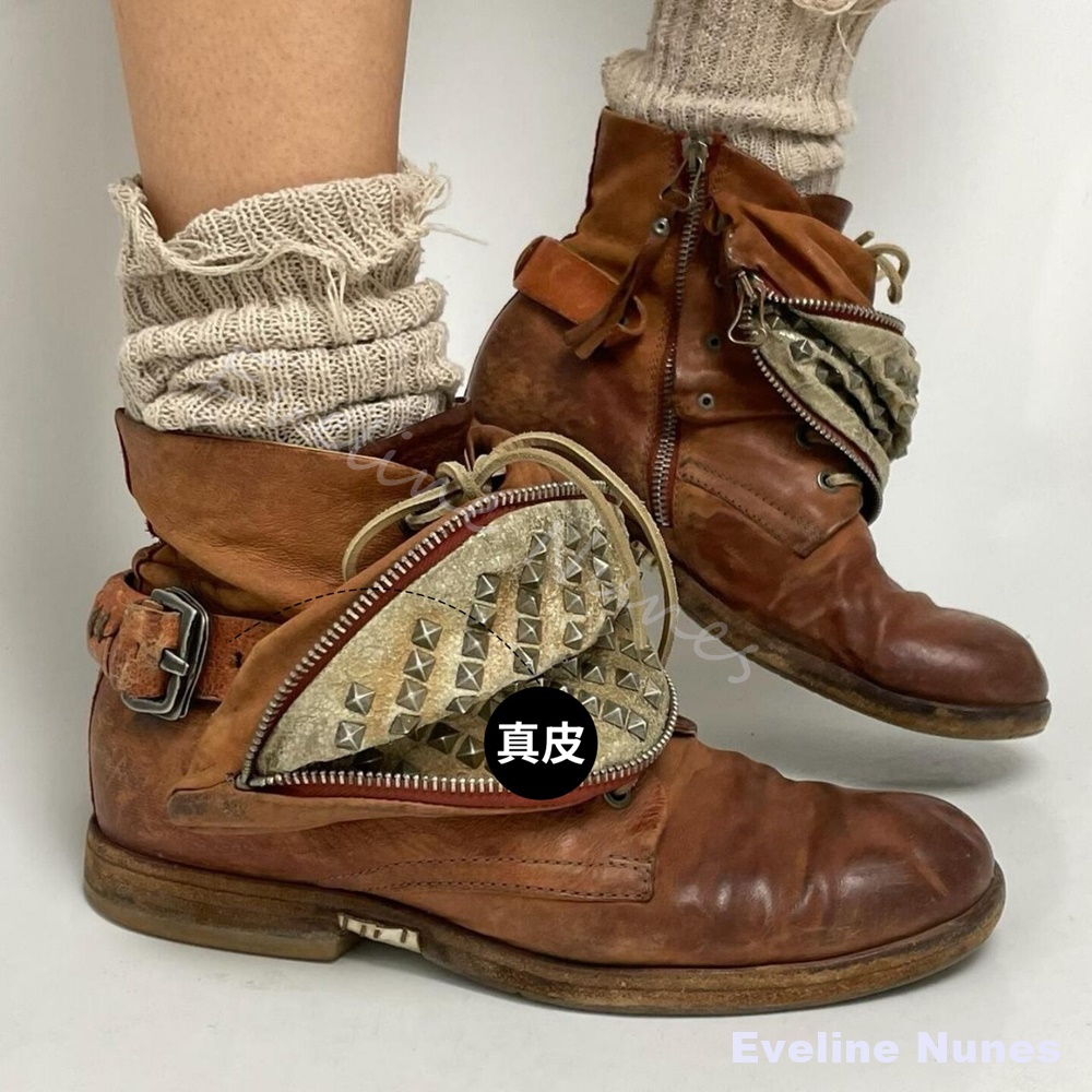 Vintage Distressed Brown Ankle - Leatherwork Rivets review and price