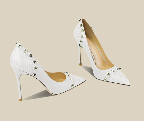 New fashionable white high hee - Leatherwork Rivets review and price