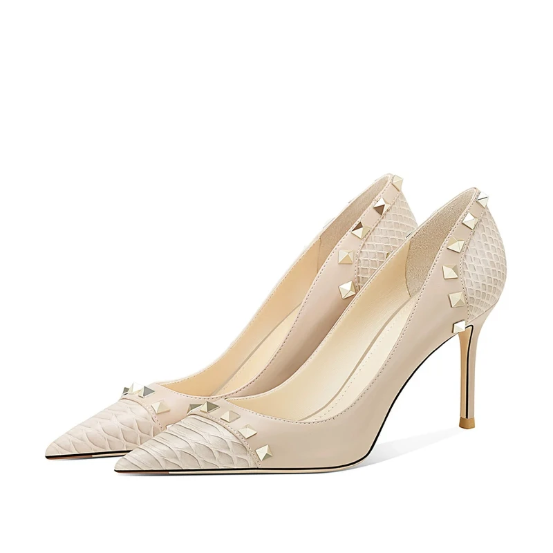 New fashionable white high hee - Leatherwork Rivets review and price